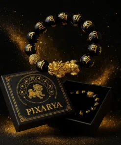 Vòng tay năng lượng Obsidian PIXARYA™ với Pixiu vàng – Sự giàu có và bảo vệ về mặt tinh thần