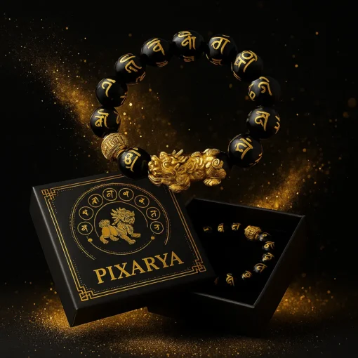 Vòng tay năng lượng Obsidian PIXARYA™ với Pixiu vàng – Sự giàu có và bảo vệ về mặt tinh thần