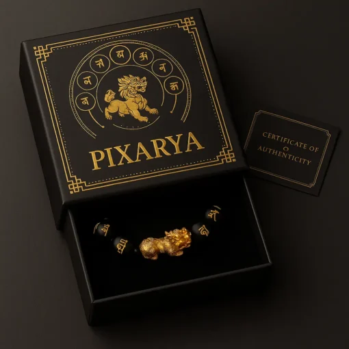 Vòng tay năng lượng Obsidian PIXARYA™ với Pixiu vàng – Sự giàu có và bảo vệ về mặt tinh thần