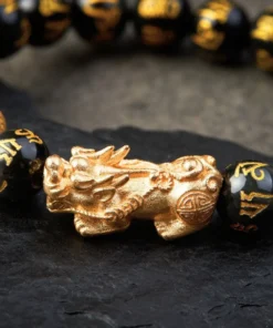 Vòng tay năng lượng Obsidian PIXARYA™ với Pixiu vàng – Sự giàu có và bảo vệ về mặt tinh thần