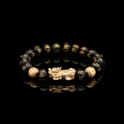 Vòng tay năng lượng Obsidian PIXARYA™ với Pixiu vàng – Sự giàu có và bảo vệ về mặt tinh thần