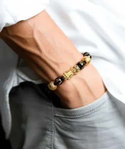 Vòng tay năng lượng Obsidian PIXARYA™ với Pixiu vàng – Sự giàu có và bảo vệ về mặt tinh thần