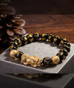 Vòng tay năng lượng Obsidian PIXARYA™ với Pixiu vàng – Sự giàu có và bảo vệ về mặt tinh thần