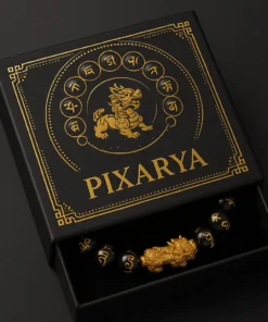 Vòng tay năng lượng Obsidian PIXARYA™ với Pixiu vàng – Sự giàu có và bảo vệ về mặt tinh thần
