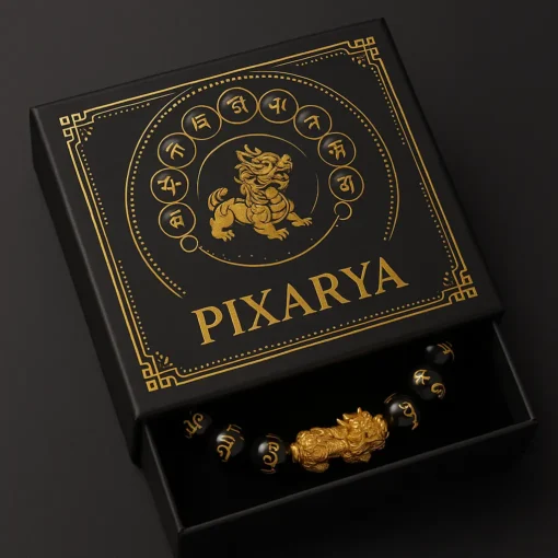 Vòng tay năng lượng Obsidian PIXARYA™ với Pixiu vàng – Sự giàu có và bảo vệ về mặt tinh thần