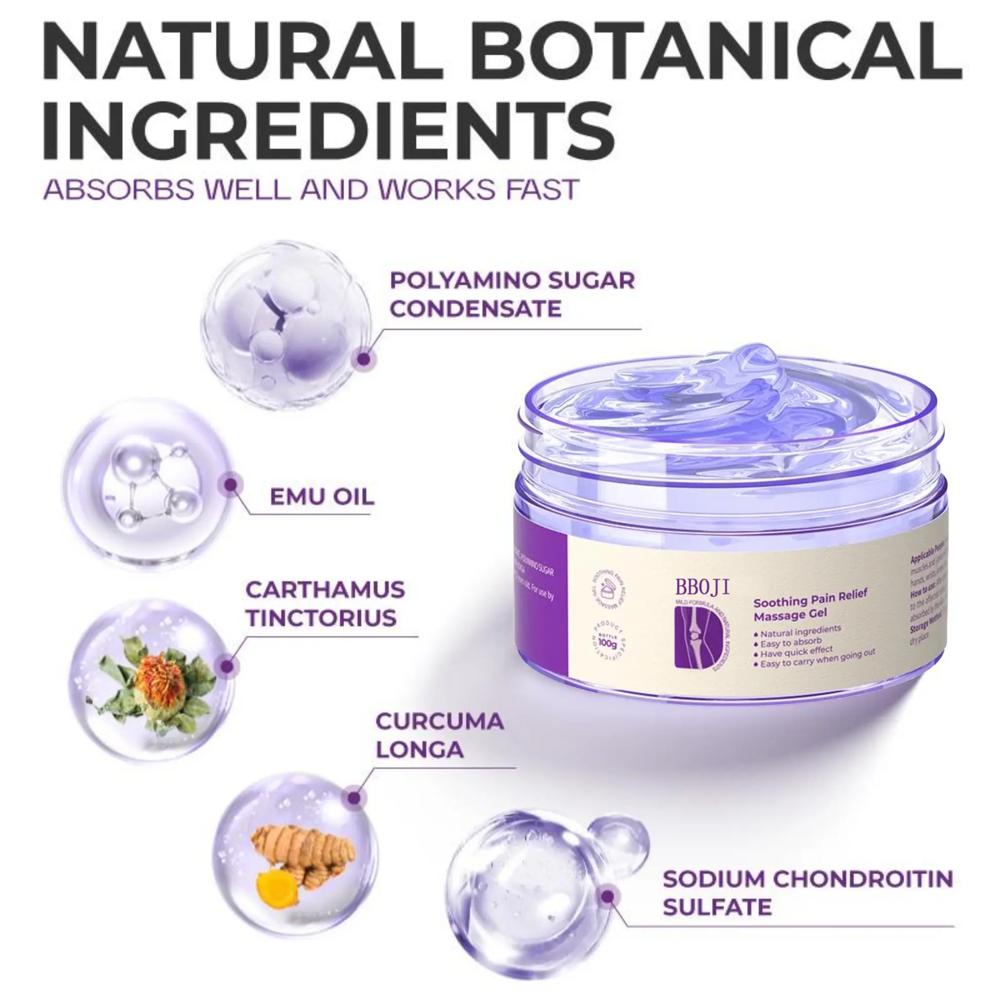 Gel Porffor BBOJI™ Yn gwrthod poen a llid